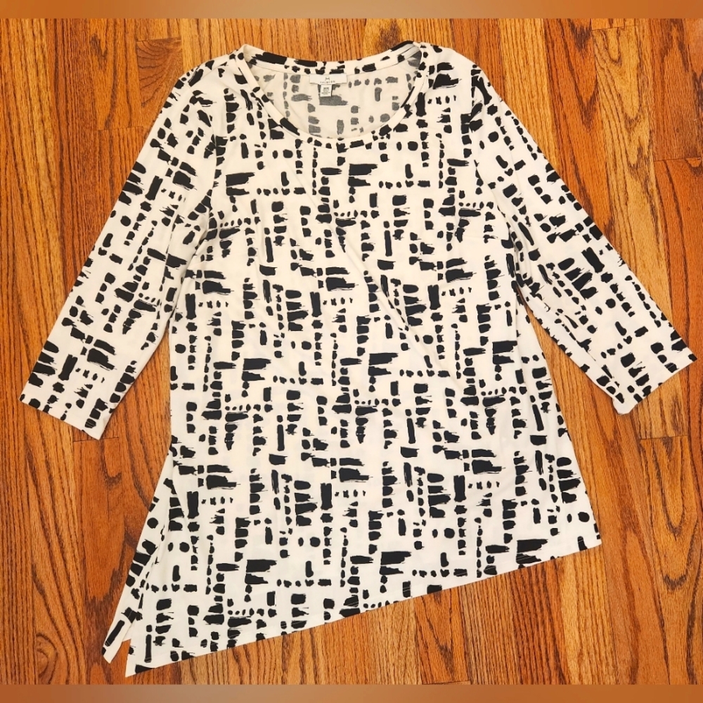Halston Medium Asymmetrical Black and White Top
